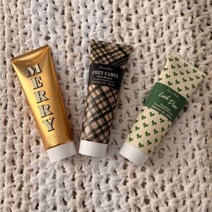 3 hand lotions Johnson Parker new 
Cozy cabin
Lush pine
Merry